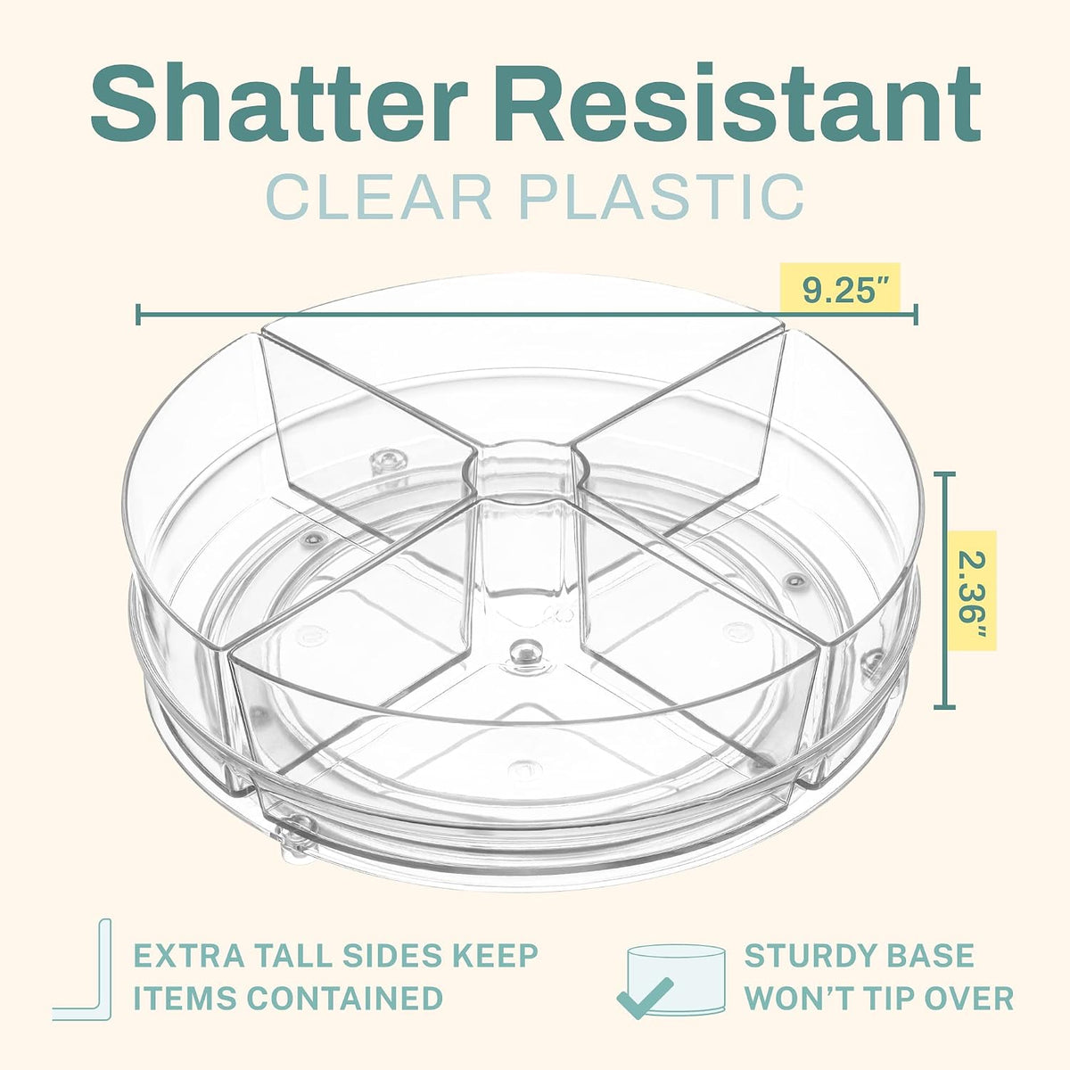 Round Plastic Lazy Susan Turntable Food Storage Container for Kitchen (4 Removable Bin)