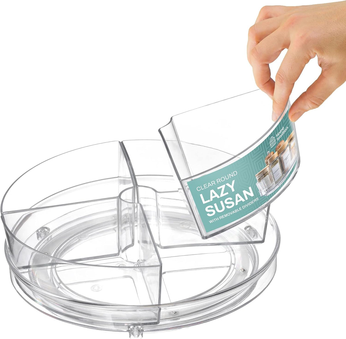 Round Plastic Lazy Susan Turntable Food Storage Container for Kitchen (4 Removable Bin)