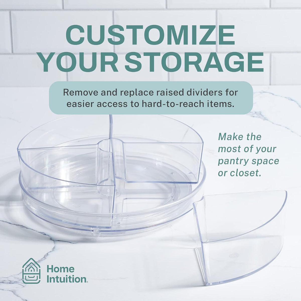 Round Plastic Lazy Susan Turntable Food Storage Container for Kitchen (4 Removable Bin)