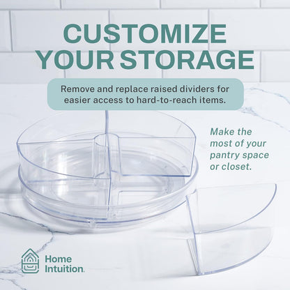 Round Plastic Lazy Susan Turntable Food Storage Container for Kitchen (4 Removable Bin)
