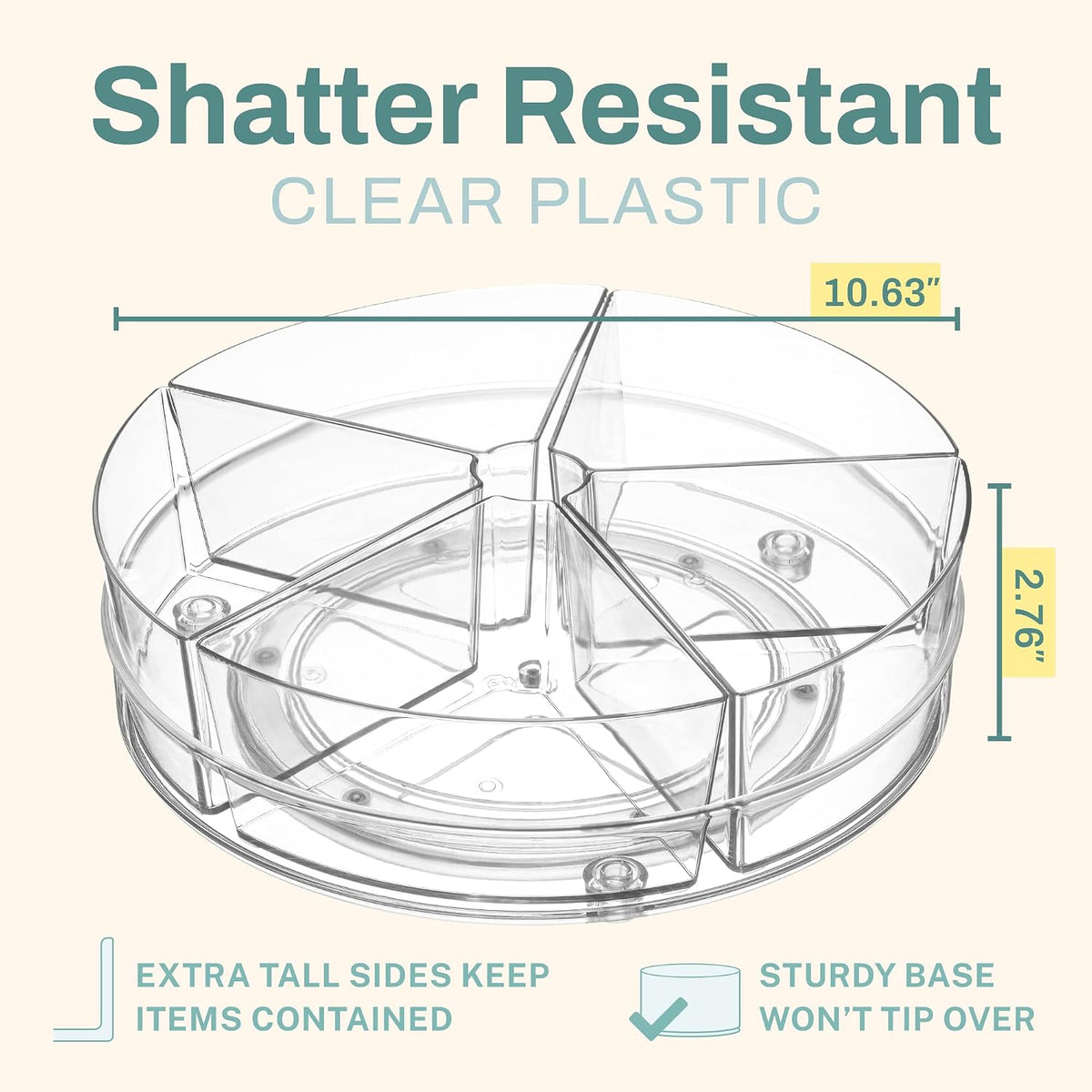 Round Plastic Lazy Susan Turntable Food Storage Container for Kitchen (4 Removable Bin)