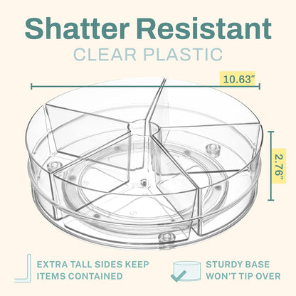 Round Plastic Lazy Susan Turntable Food Storage Container for Kitchen (4 Removable Bin)