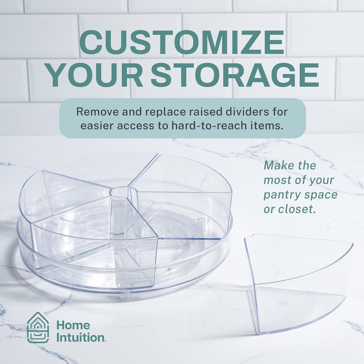 Round Plastic Lazy Susan Turntable Food Storage Container for Kitchen (4 Removable Bin)