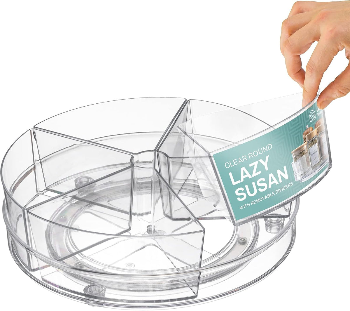 Round Plastic Lazy Susan Turntable Food Storage Container for Kitchen (4 Removable Bin)