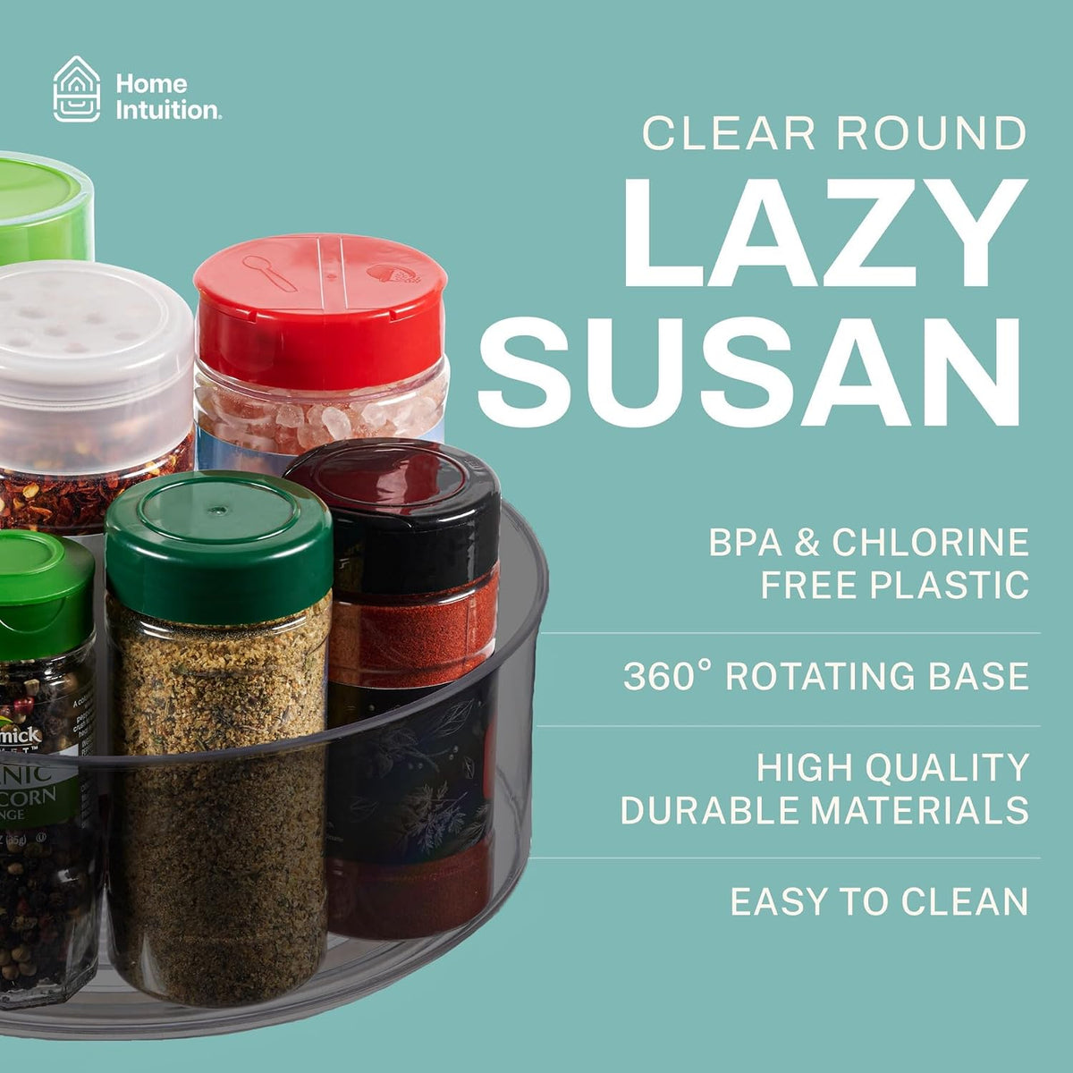 Round Plastic Lazy Susan Turntable Food Storage Container for Kitchen (4 Removable Bin)