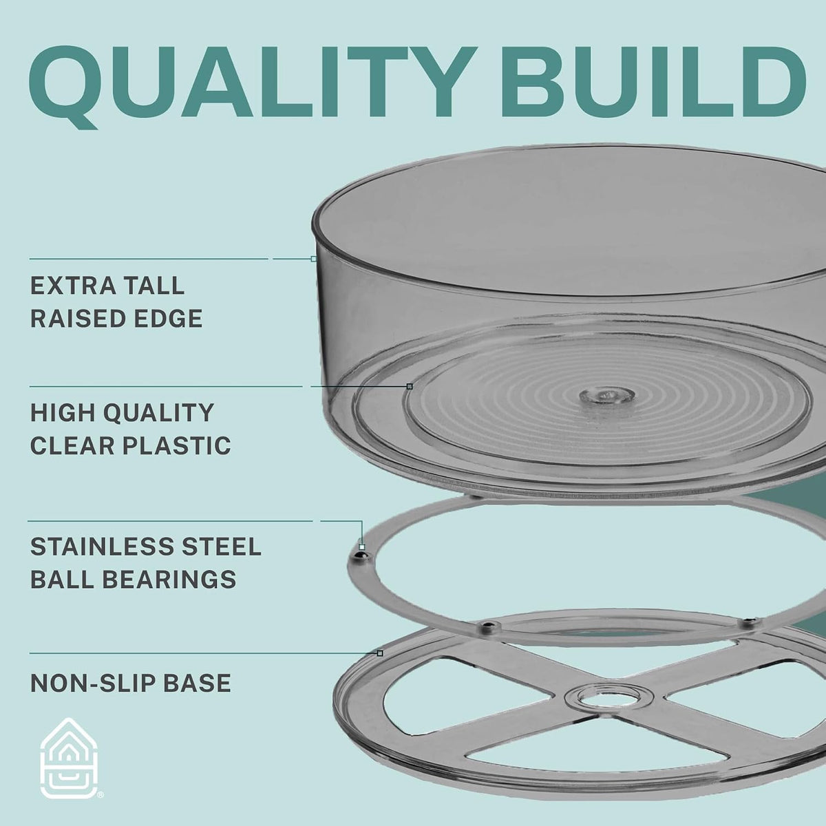 Round Plastic Lazy Susan Turntable Food Storage Container for Kitchen (4 Removable Bin)