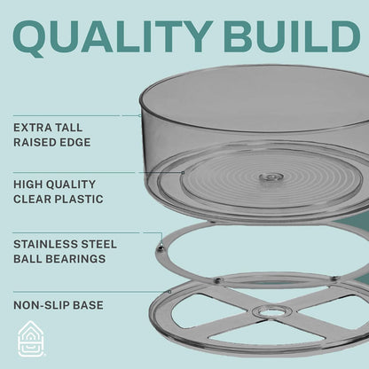 Round Plastic Lazy Susan Turntable Food Storage Container for Kitchen (4 Removable Bin)
