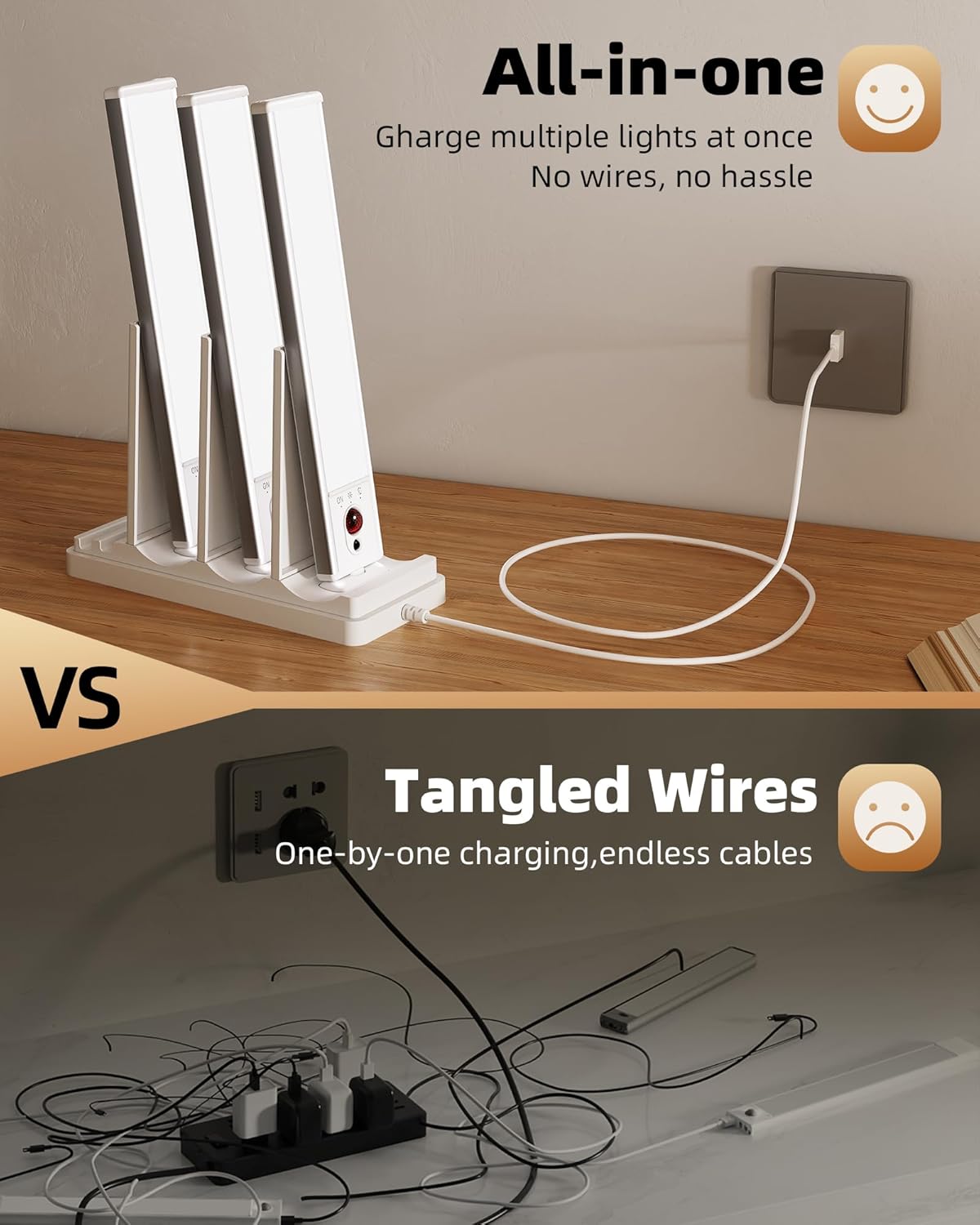 5-Pack Under Cabinet Lighting with Charging Station, 2400mAh Motion Sensor Light, LED Coutner Lights Wireless, 3000K Dimmable, Timer, Magnetic, with Remote Control for Kitchen, Closet, Stair