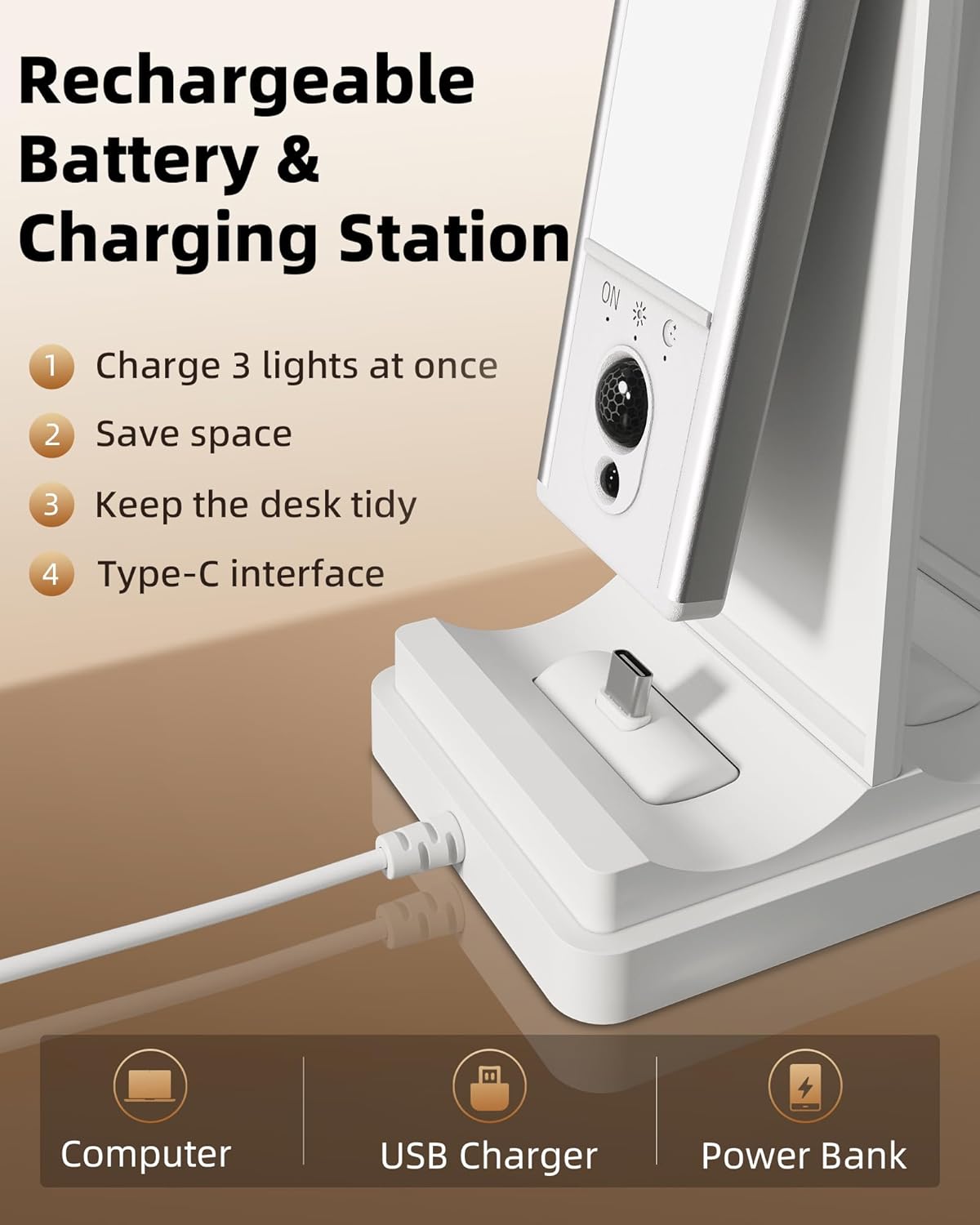 5-Pack Under Cabinet Lighting with Charging Station, 2400mAh Motion Sensor Light, LED Coutner Lights Wireless, 3000K Dimmable, Timer, Magnetic, with Remote Control for Kitchen, Closet, Stair