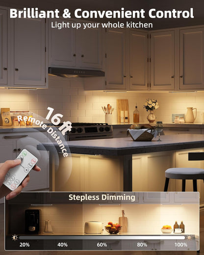 5-Pack Under Cabinet Lighting with Charging Station, 2400mAh Motion Sensor Light, LED Coutner Lights Wireless, 3000K Dimmable, Timer, Magnetic, with Remote Control for Kitchen, Closet, Stair
