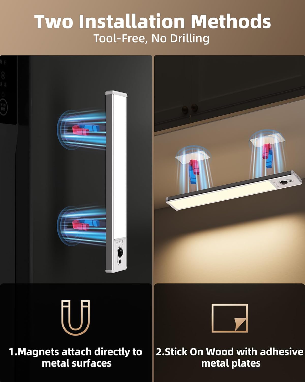 5-Pack Under Cabinet Lighting with Charging Station, 2400mAh Motion Sensor Light, LED Coutner Lights Wireless, 3000K Dimmable, Timer, Magnetic, with Remote Control for Kitchen, Closet, Stair