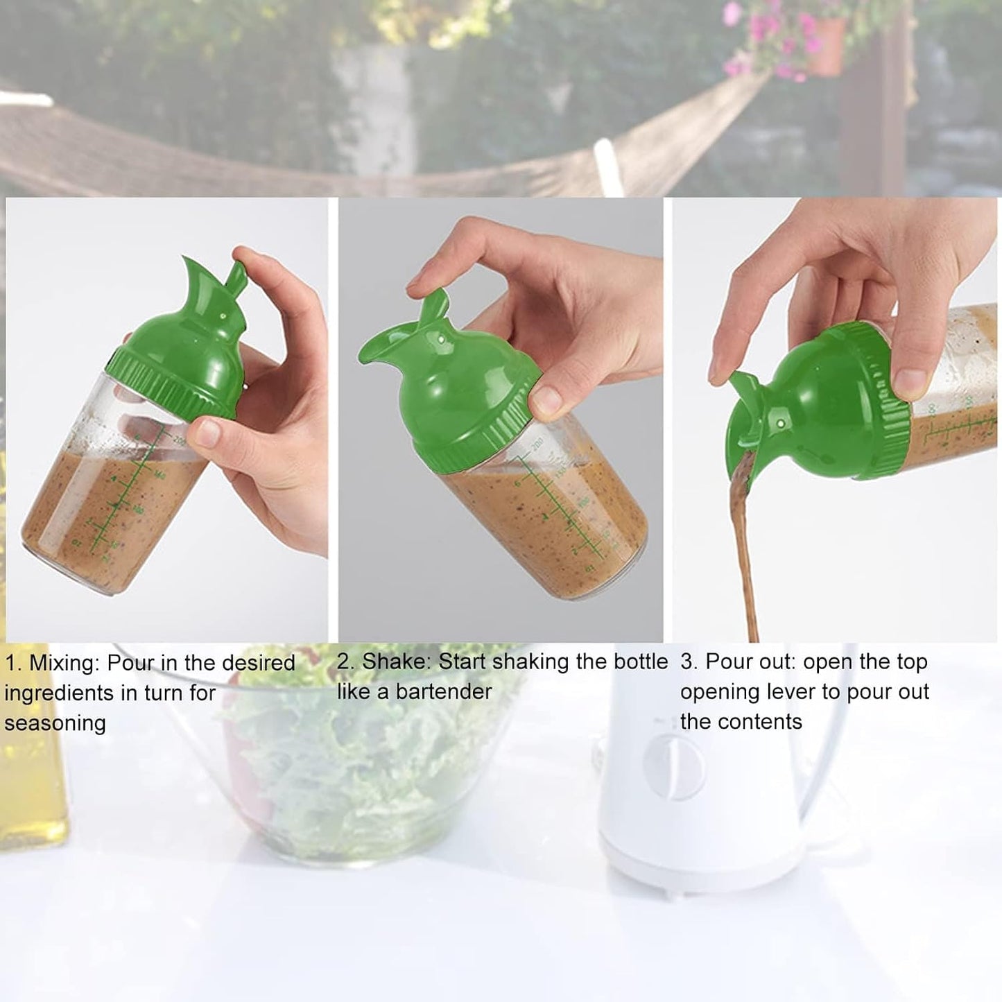 2PCS 200ml Salad Dressing Shaker Container, Salad Dressing Mixer Bottle Prevent Leakage Condiment Bottle with Lid for Soy Oil Vinegar (Green)