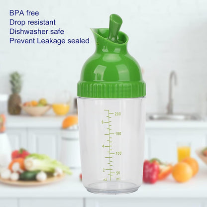2PCS 200ml Salad Dressing Shaker Container, Salad Dressing Mixer Bottle Prevent Leakage Condiment Bottle with Lid for Soy Oil Vinegar (Green)