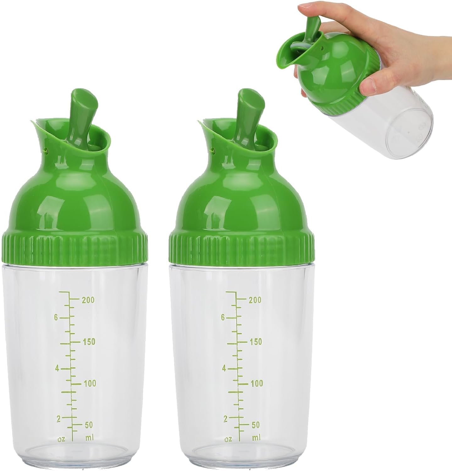 2PCS 200ml Salad Dressing Shaker Container, Salad Dressing Mixer Bottle Prevent Leakage Condiment Bottle with Lid for Soy Oil Vinegar (Green)
