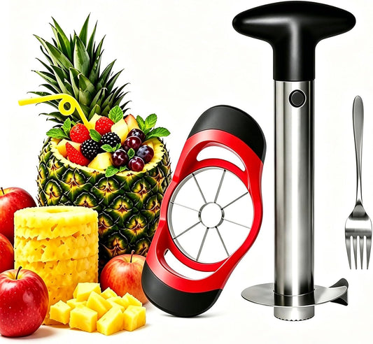 Pineapple Corer and Slicer, Stainless Steel Includes Apple Slicer | Sharp Reinforced Thickened Blades & Ergonomic Handle, Effortlessly Cores & Slices Pineapples & Apples for Home Kitchen Use