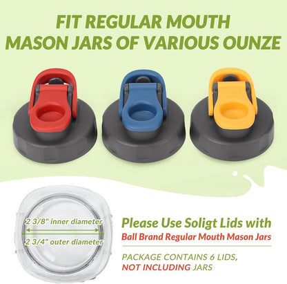 6 Pack Mason Jar Lids, Regular Mouth Pour Spout Flip Cap Lids for Ball Brand Mason Jars, Leak Proof Airtight for Drinking Salad Dressing & Food Storing (jars are not included)