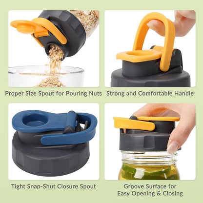 6 Pack Mason Jar Lids, Regular Mouth Pour Spout Flip Cap Lids for Ball Brand Mason Jars, Leak Proof Airtight for Drinking Salad Dressing & Food Storing (jars are not included)