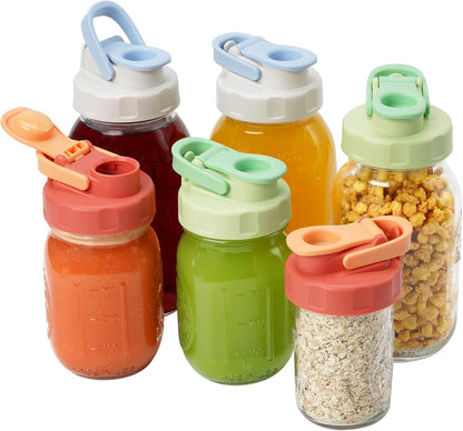 6 Pack Mason Jar Lids, Regular Mouth Pour Spout Flip Cap Lids for Ball Brand Mason Jars, Leak Proof Airtight for Drinking Salad Dressing & Food Storing (jars are not included)