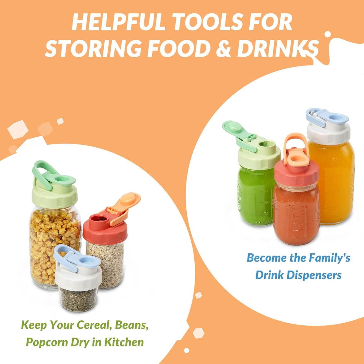 6 Pack Mason Jar Lids, Regular Mouth Pour Spout Flip Cap Lids for Ball Brand Mason Jars, Leak Proof Airtight for Drinking Salad Dressing & Food Storing (jars are not included)