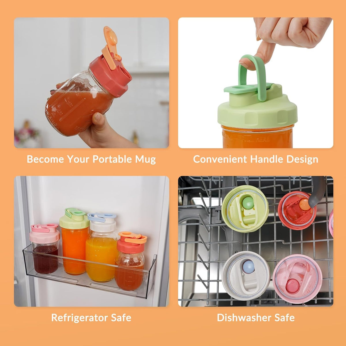 6 Pack Mason Jar Lids, Regular Mouth Pour Spout Flip Cap Lids for Ball Brand Mason Jars, Leak Proof Airtight for Drinking Salad Dressing & Food Storing (jars are not included)