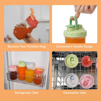 6 Pack Mason Jar Lids, Regular Mouth Pour Spout Flip Cap Lids for Ball Brand Mason Jars, Leak Proof Airtight for Drinking Salad Dressing & Food Storing (jars are not included)