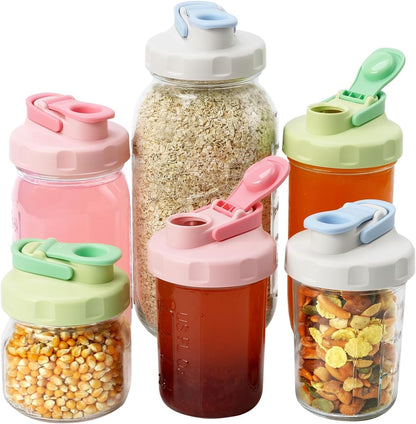 6 Pack Mason Jar Lids, Regular Mouth Pour Spout Flip Cap Lids for Ball Brand Mason Jars, Leak Proof Airtight for Drinking Salad Dressing & Food Storing (jars are not included)