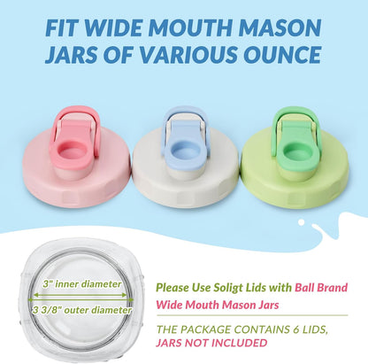 6 Pack Mason Jar Lids, Regular Mouth Pour Spout Flip Cap Lids for Ball Brand Mason Jars, Leak Proof Airtight for Drinking Salad Dressing & Food Storing (jars are not included)