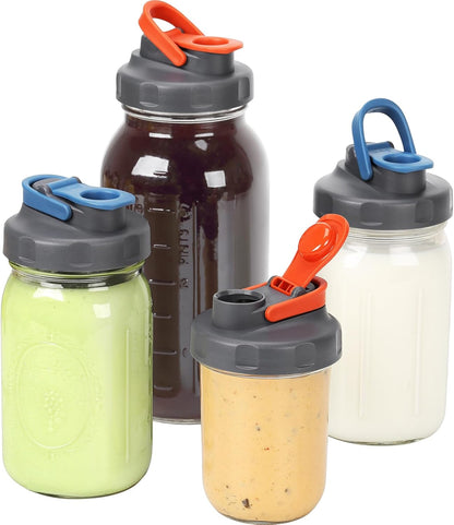 6 Pack Mason Jar Lids, Regular Mouth Pour Spout Flip Cap Lids for Ball Brand Mason Jars, Leak Proof Airtight for Drinking Salad Dressing & Food Storing (jars are not included)