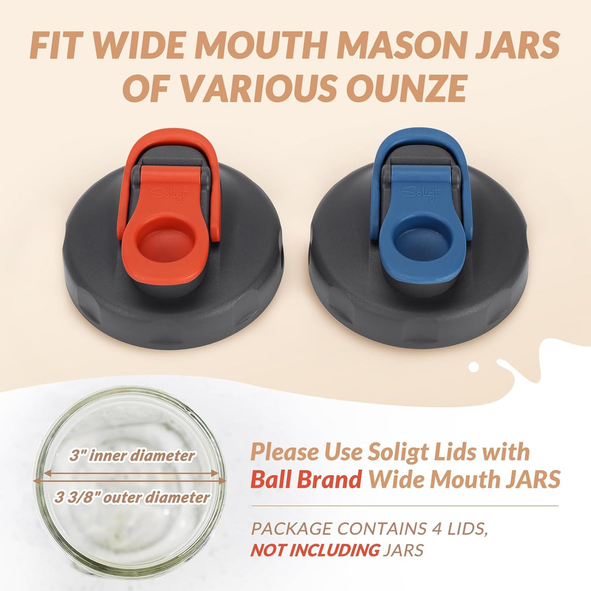 6 Pack Mason Jar Lids, Regular Mouth Pour Spout Flip Cap Lids for Ball Brand Mason Jars, Leak Proof Airtight for Drinking Salad Dressing & Food Storing (jars are not included)