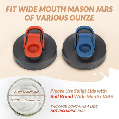 6 Pack Mason Jar Lids, Regular Mouth Pour Spout Flip Cap Lids for Ball Brand Mason Jars, Leak Proof Airtight for Drinking Salad Dressing & Food Storing (jars are not included)