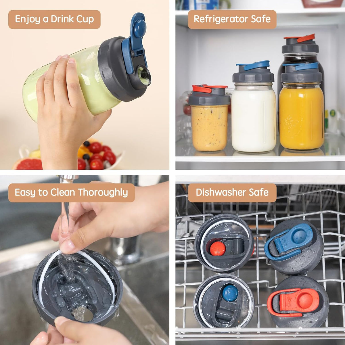 6 Pack Mason Jar Lids, Regular Mouth Pour Spout Flip Cap Lids for Ball Brand Mason Jars, Leak Proof Airtight for Drinking Salad Dressing & Food Storing (jars are not included)