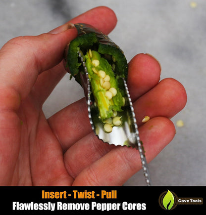 Jalapeno Pepper Corer and Deseeder to Peel or Slice Off Bell, Banana, or Chili Pepper Tops/Stems For Roasting Poppers on Grill, Smoker, or Oven - Kitchen and BBQ Accessories