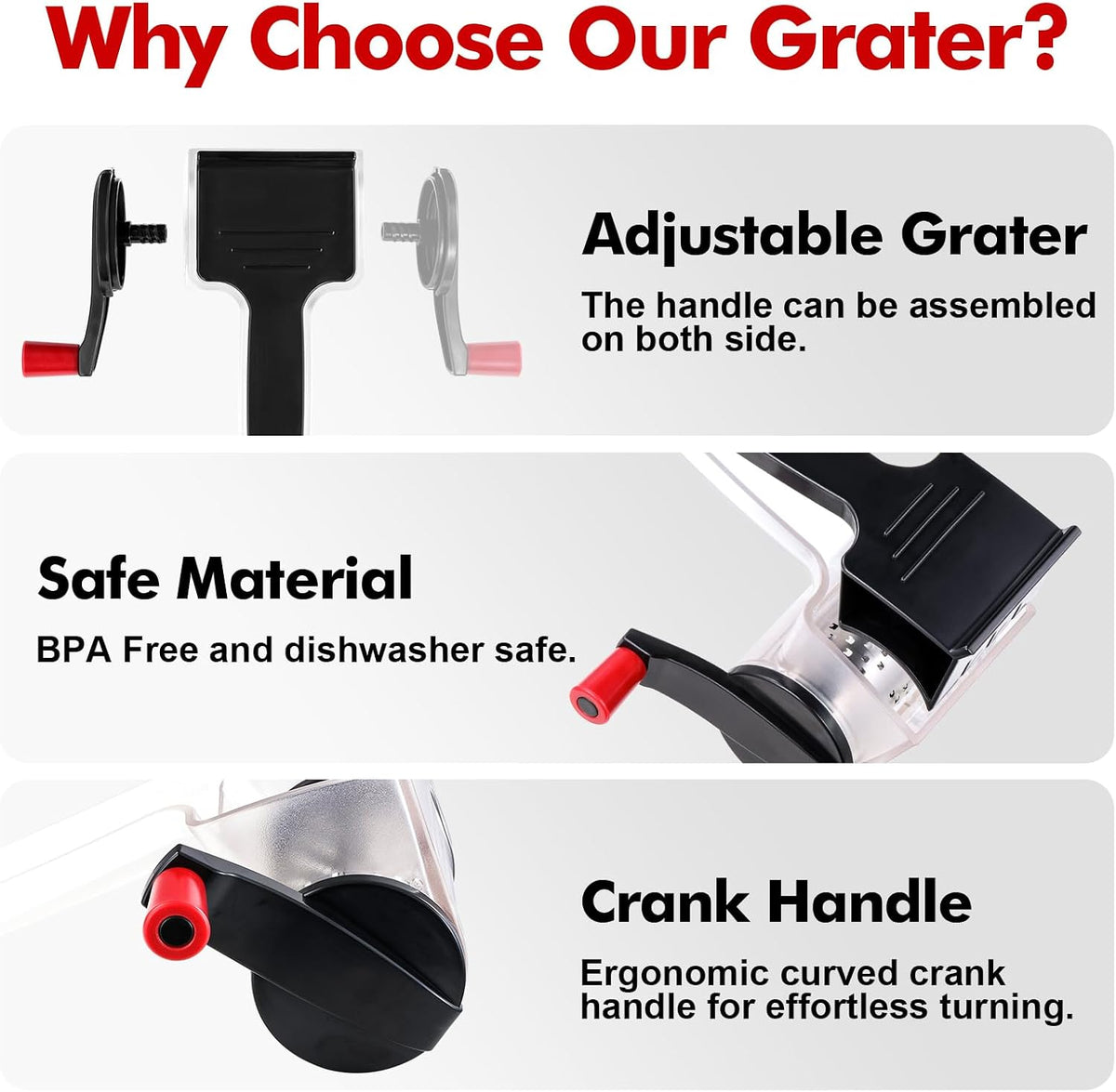 Rotary Parmesan cheese Grater, Cheese Grater Shredder Hand Crank
