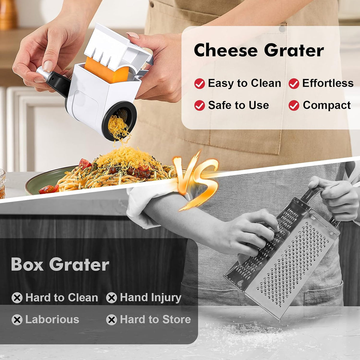 Rotary Parmesan cheese Grater, Cheese Grater Shredder Hand Crank