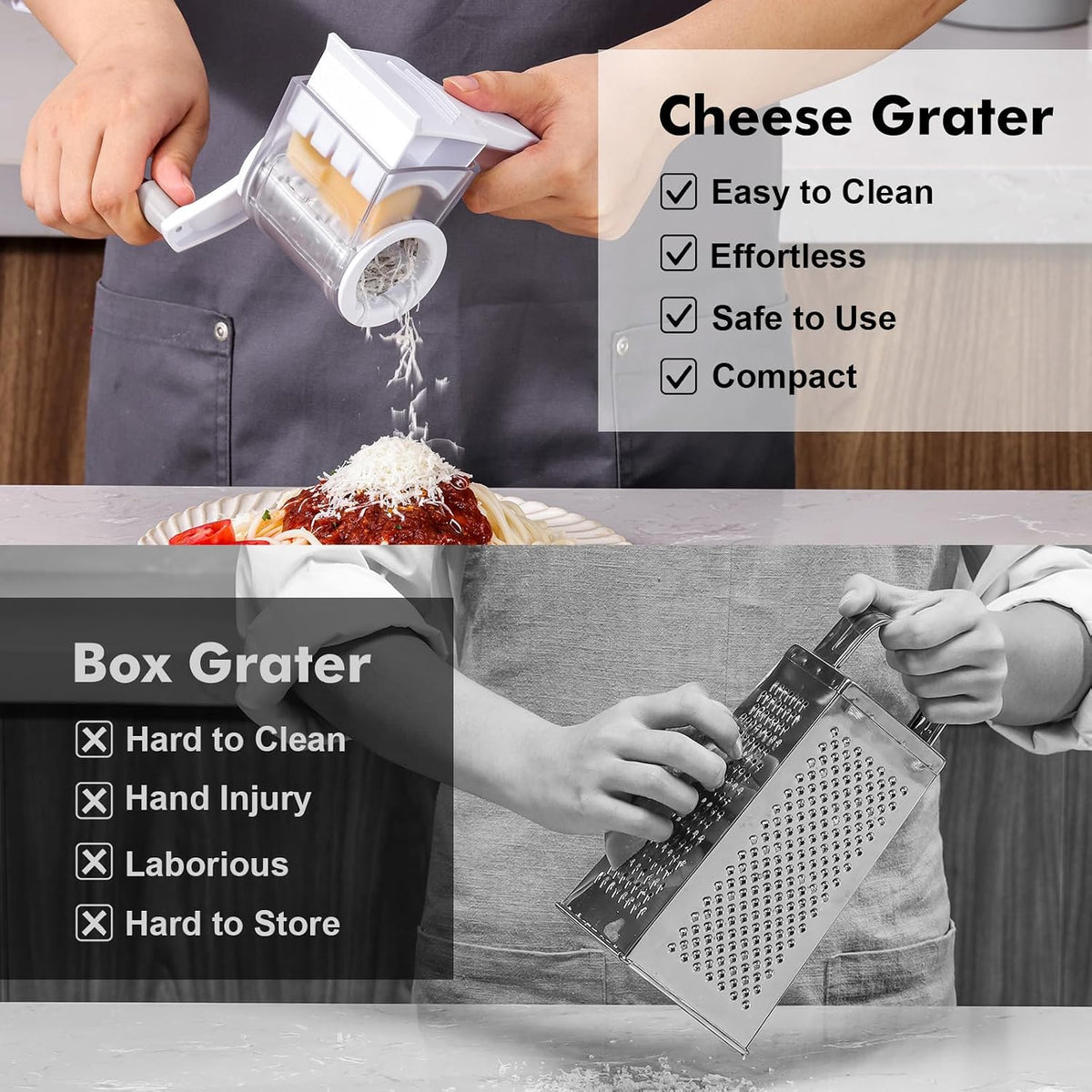 Rotary Parmesan cheese Grater, Cheese Grater Shredder Hand Crank