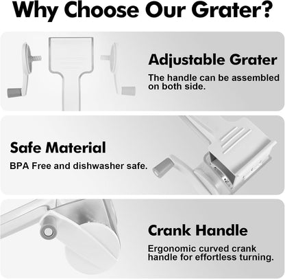 Rotary Parmesan cheese Grater, Cheese Grater Shredder Hand Crank
