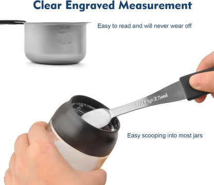 Magnetic Measuring Cups Set, 7 Pieces 18/8 Stainless Steel Stackable Nesting Heavy Duty Metal Measure Cups, Color Silicone Handle Kitchen Tools for Dry and Liquid Ingredients (14, Black)