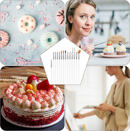 15Pcs Cake Decorating Brushes, Cake Painting Brushes Kit Food Safe Paint Brushes Multiple Function Cookie Brushes Fondant Sugar DIY Tool Set Candy Icing Pastry Brush for Baking(White)