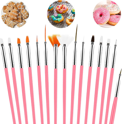 15Pcs Cake Decorating Brushes, Cake Painting Brushes Kit Food Safe Paint Brushes Multiple Function Cookie Brushes Fondant Sugar DIY Tool Set Candy Icing Pastry Brush for Baking(White)
