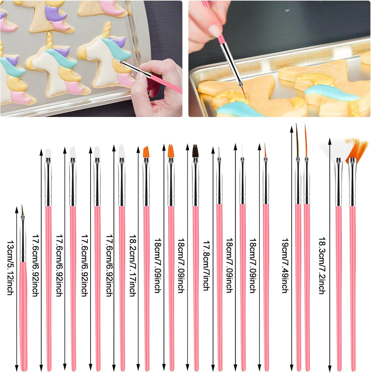 15Pcs Cake Decorating Brushes, Cake Painting Brushes Kit Food Safe Paint Brushes Multiple Function Cookie Brushes Fondant Sugar DIY Tool Set Candy Icing Pastry Brush for Baking(White)
