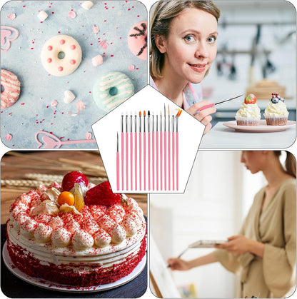 15Pcs Cake Decorating Brushes, Cake Painting Brushes Kit Food Safe Paint Brushes Multiple Function Cookie Brushes Fondant Sugar DIY Tool Set Candy Icing Pastry Brush for Baking(White)
