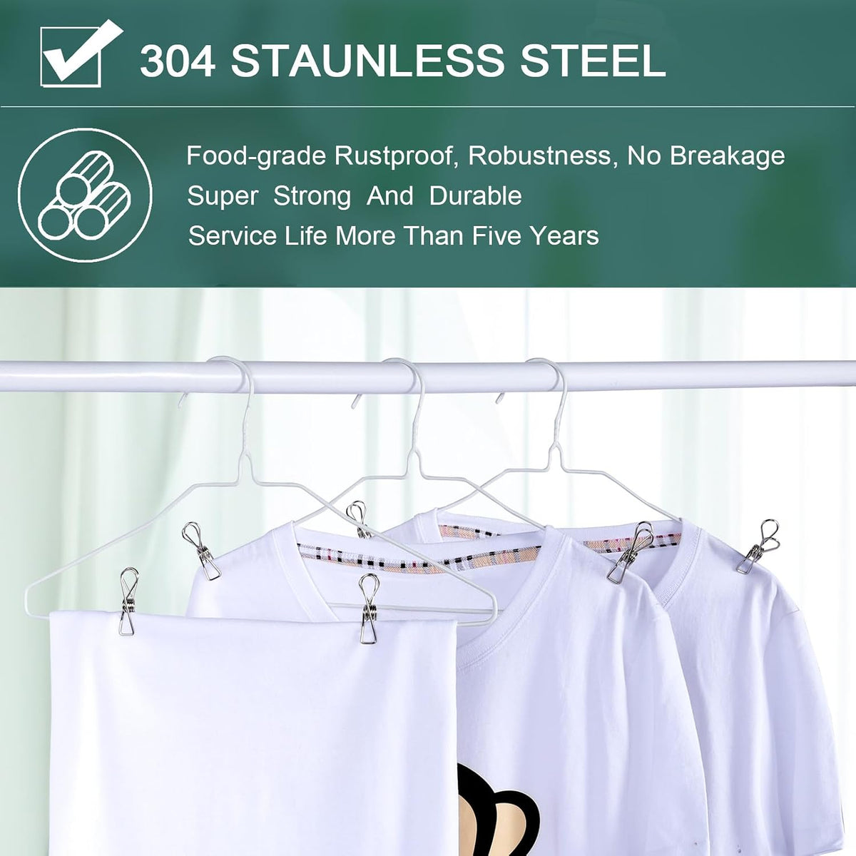 50 PCS Clothes Pins Heavy Duty Outdoor Metal Clothespins Laundry Bag Clips | pin stainless outdoor steel clothesline chip strong line wooden clothespin plastic bulk outside close cloths hanging bags