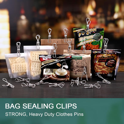 50 PCS Clothes Pins Heavy Duty Outdoor Metal Clothespins Laundry Bag Clips | pin stainless outdoor steel clothesline chip strong line wooden clothespin plastic bulk outside close cloths hanging bags