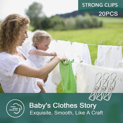 50 PCS Clothes Pins Heavy Duty Outdoor Metal Clothespins Laundry Bag Clips | pin stainless outdoor steel clothesline chip strong line wooden clothespin plastic bulk outside close cloths hanging bags