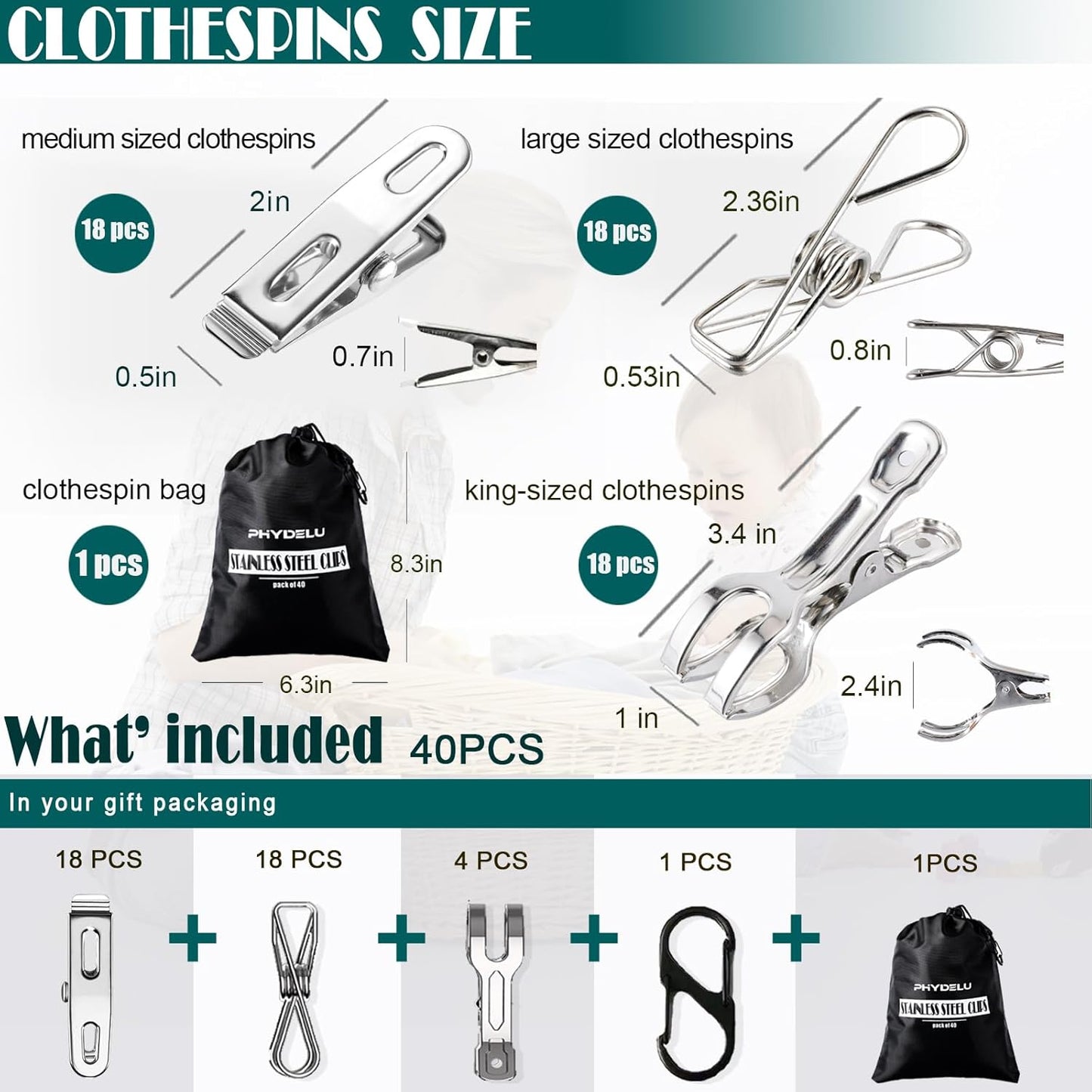 50 PCS Clothes Pins Heavy Duty Outdoor Metal Clothespins Laundry Bag Clips | pin stainless outdoor steel clothesline chip strong line wooden clothespin plastic bulk outside close cloths hanging bags