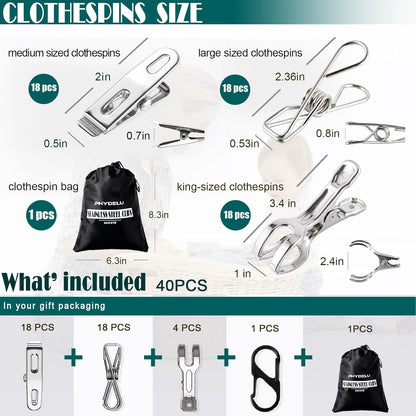 50 PCS Clothes Pins Heavy Duty Outdoor Metal Clothespins Laundry Bag Clips | pin stainless outdoor steel clothesline chip strong line wooden clothespin plastic bulk outside close cloths hanging bags