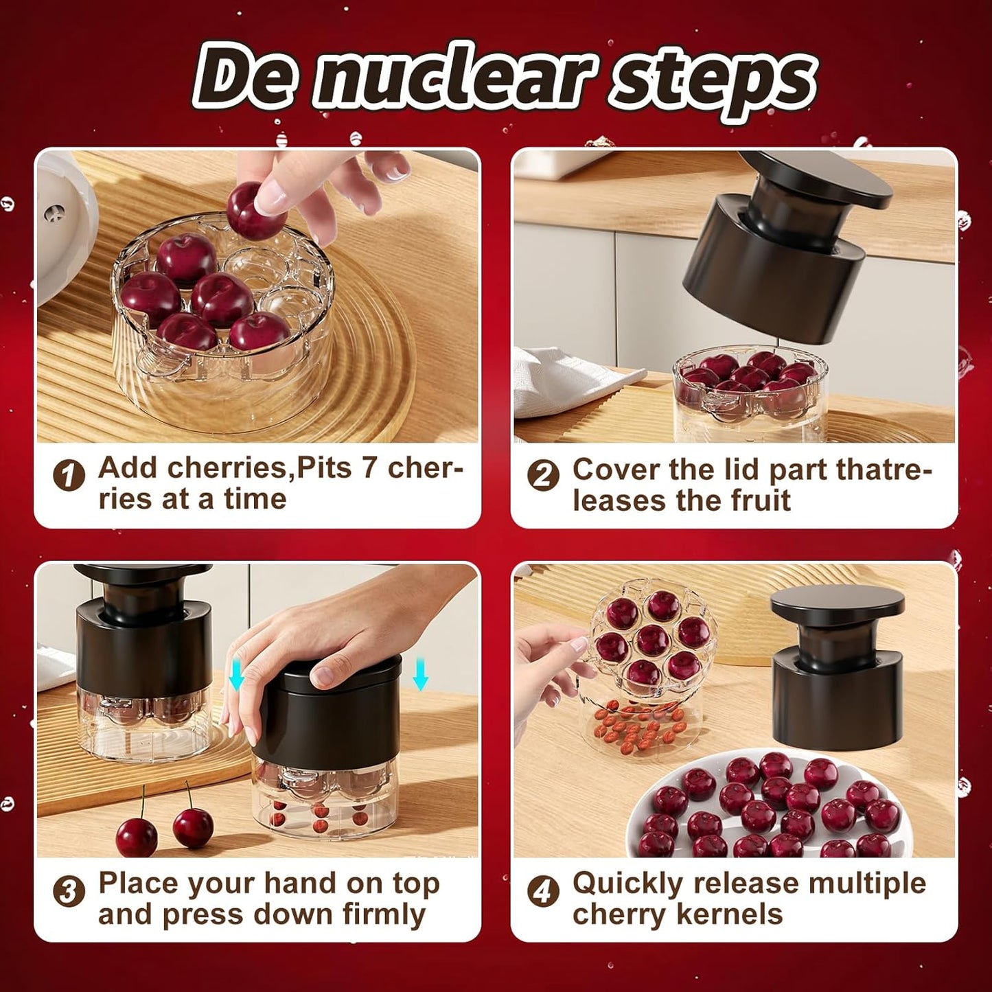 2026 Upgraded 7-in-1 Cherry Pitter Tool, Food Grade Multi-Fruit Corer with Anti-Splatter Guard,1.5" Extra Large Slots, Easy Push Seed Remover for Cherries Olives, Dishwasher Safe Kitchen Gadget