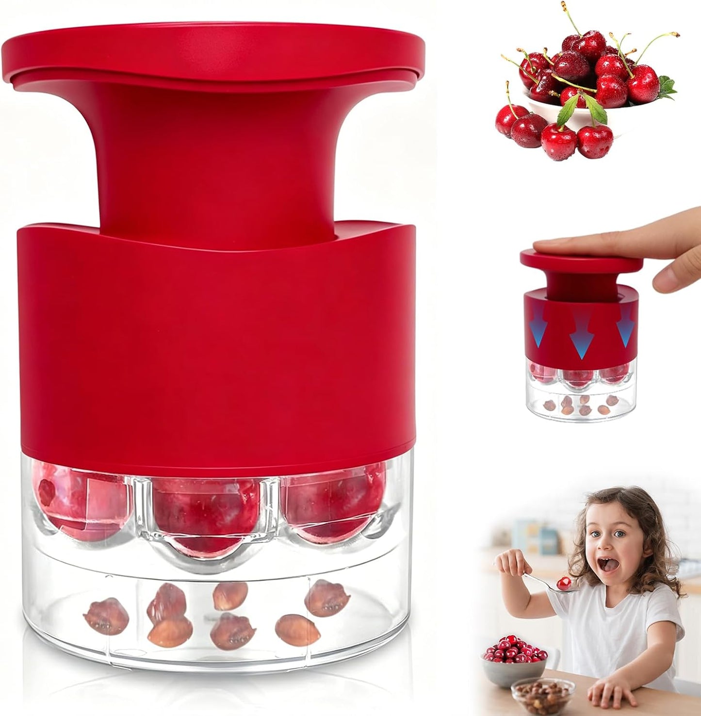 2026 Upgraded 7-in-1 Cherry Pitter Tool, Food Grade Multi-Fruit Corer with Anti-Splatter Guard,1.5" Extra Large Slots, Easy Push Seed Remover for Cherries Olives, Dishwasher Safe Kitchen Gadget