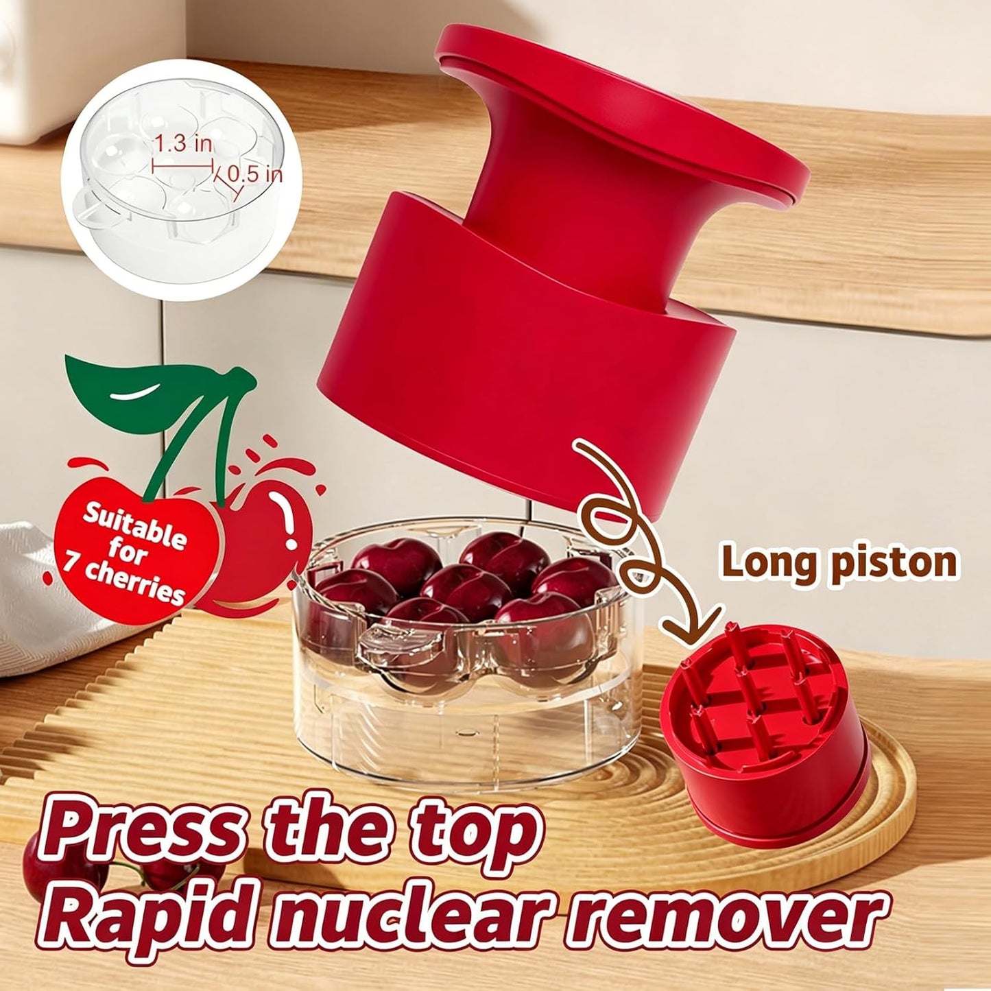 2026 Upgraded 7-in-1 Cherry Pitter Tool, Food Grade Multi-Fruit Corer with Anti-Splatter Guard,1.5" Extra Large Slots, Easy Push Seed Remover for Cherries Olives, Dishwasher Safe Kitchen Gadget
