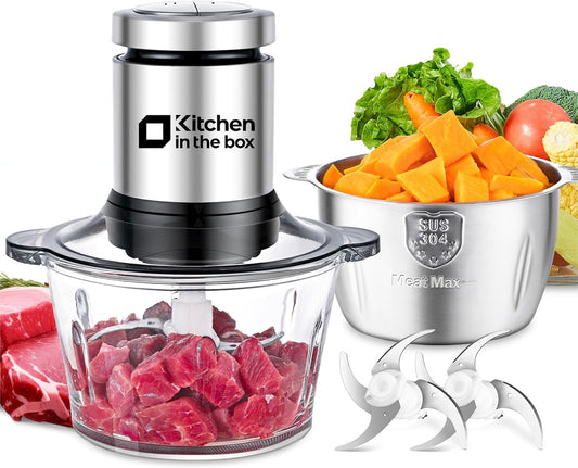 8 Cups Food Processors Small Food Chopper,2 Blades&Bowls